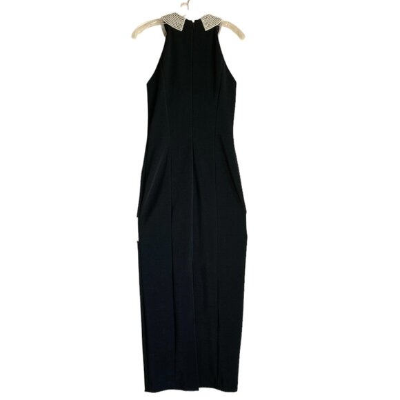 VTG Alex Evenings Black Halter Formal Gown Sz 8 Sheath Maxi Dress Pearl Collar - Picture 8 of 17